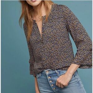 Maeve Anthropologie Berwick Button Down Blouse Size M Bell Sleeves Cottagecore